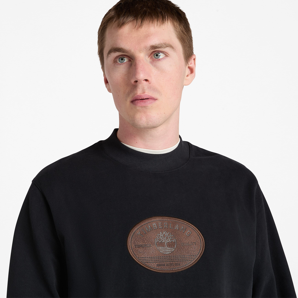 Mens Leather Badge Crewneck Sweatshirt - Image 2