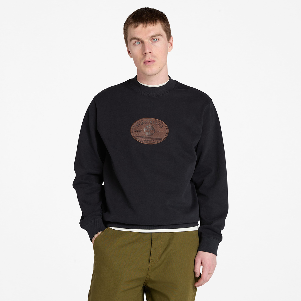 Mens Leather Badge Crewneck Sweatshirt