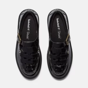 Womens Patent Leather Stone Street Platform Buckle Shoe